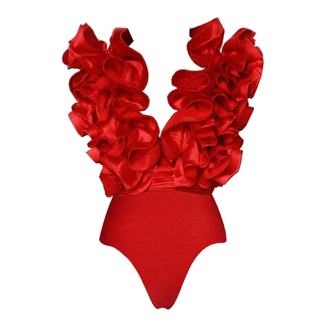 Women‘s  Swimsuit and Skirt Sexy Red 3D Flower One Piece  bikini set  two pieces Swimwear Beachwear Bathing Suit Monokini