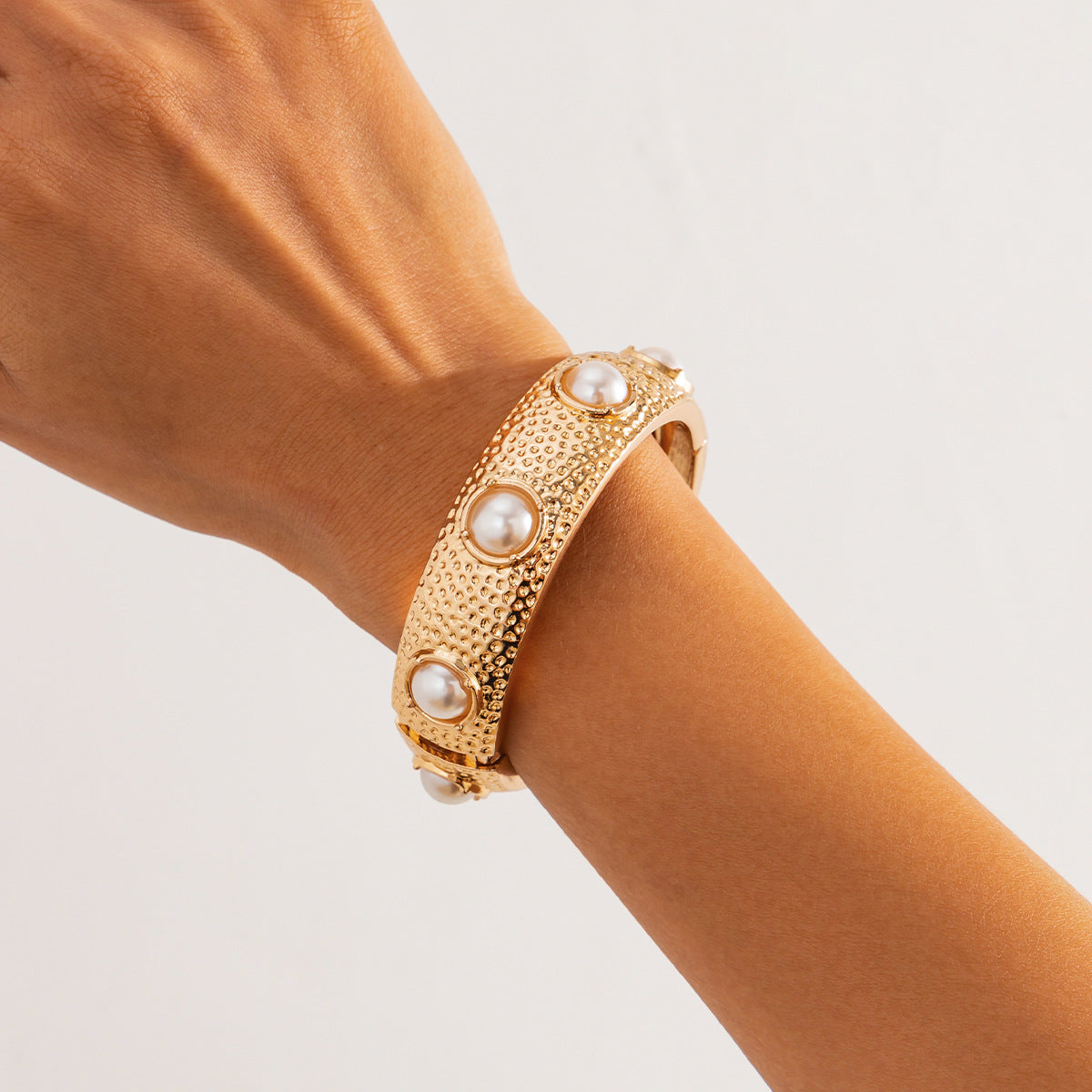Golden Pleated Wide Cuff Bracelet