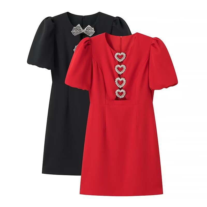 Elegant Fashion Fitted Party Dress with Metal Decor and Hollow Design