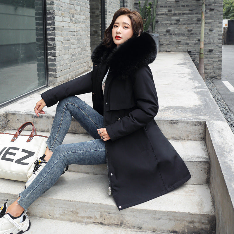 Medium Long Length Big Fake Fur Collar Jacket