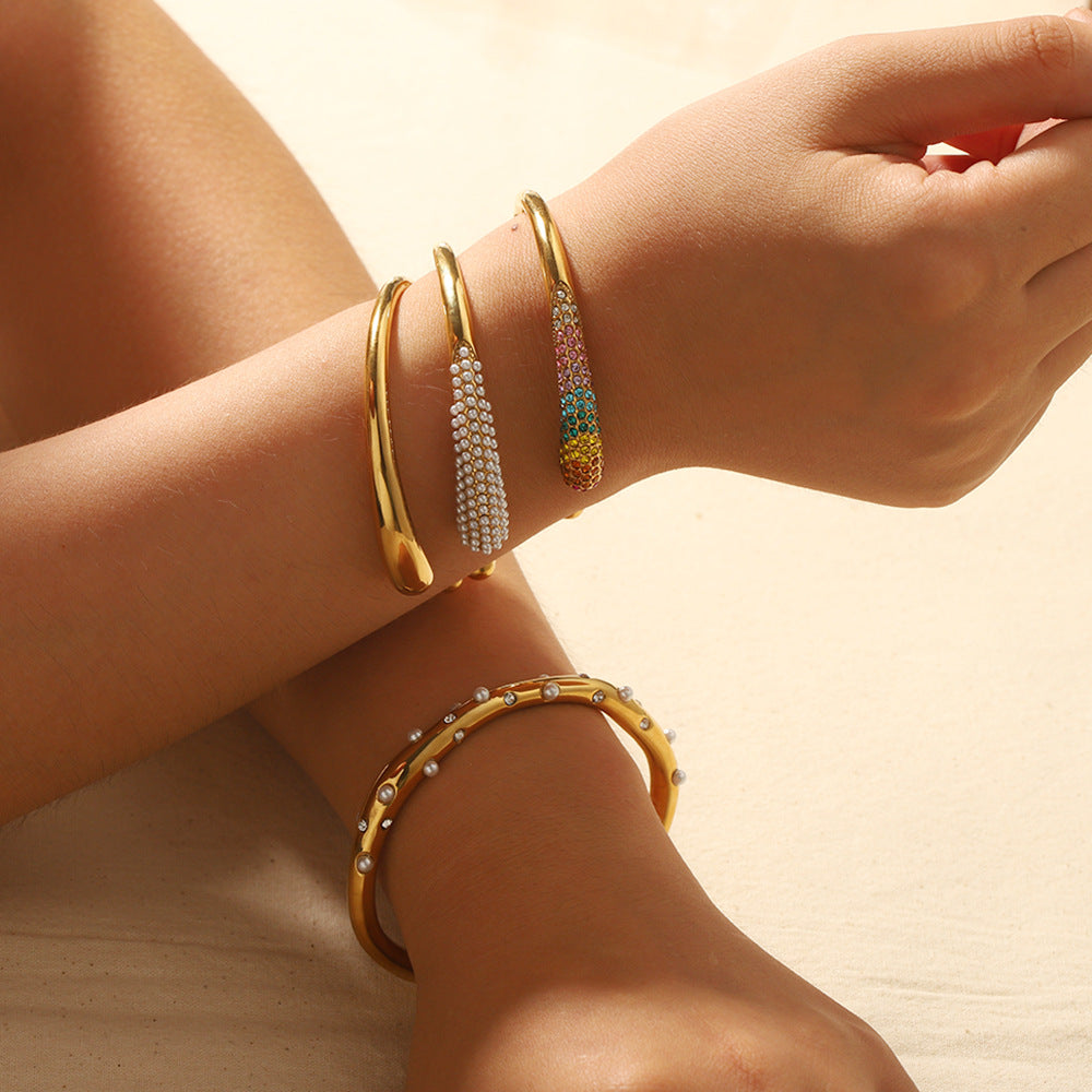 Elegant Crystal Stainless Steel Golden Bracelet