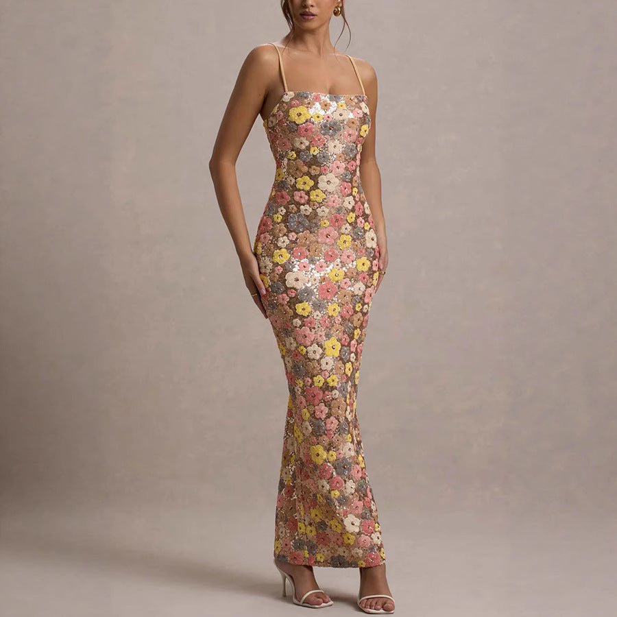 Fitted Long Sequin Party Dress