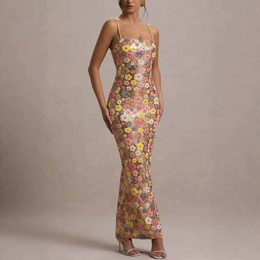 Fitted Long Sequin Party Dress