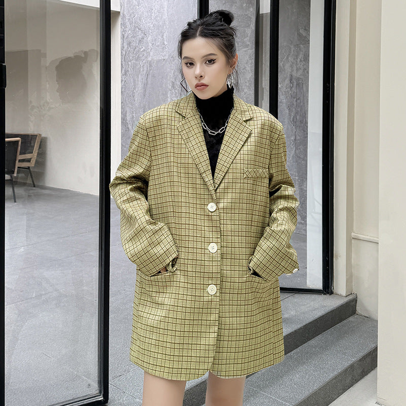 Refined Elegance Loose Fit Plaid Suit Jacket