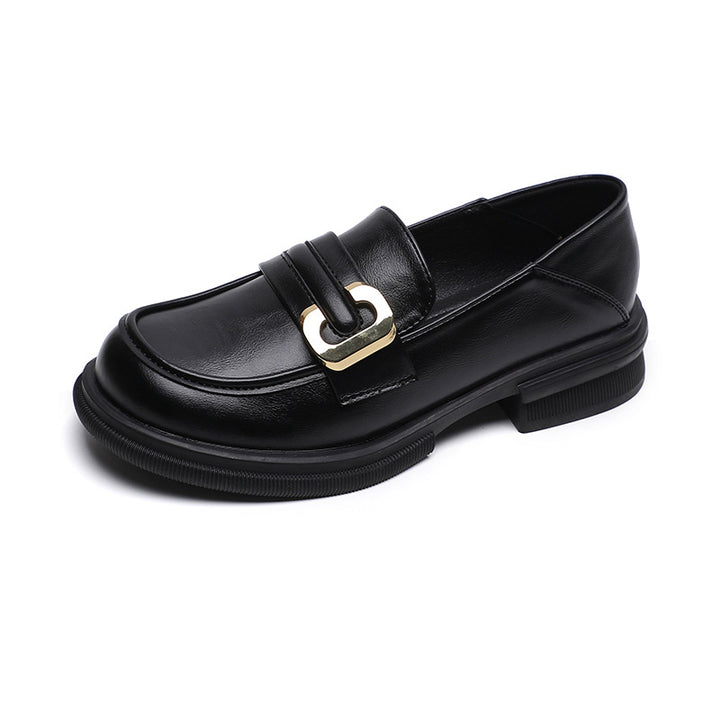 New autumn and winter one-step-on retro small leather shoes British style soft sole thick heel single shoes for women