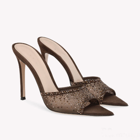 Chic Rhinestone Mesh Heels