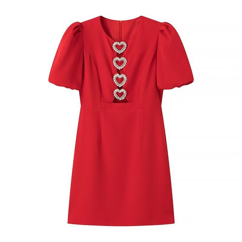 Elegant Fashion Fitted Party Dress with Metal Decor and Hollow Design