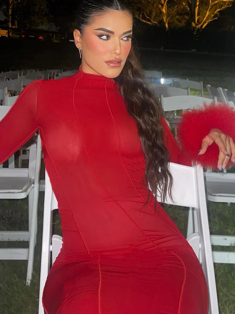 Feather Sleeve Evening Dress