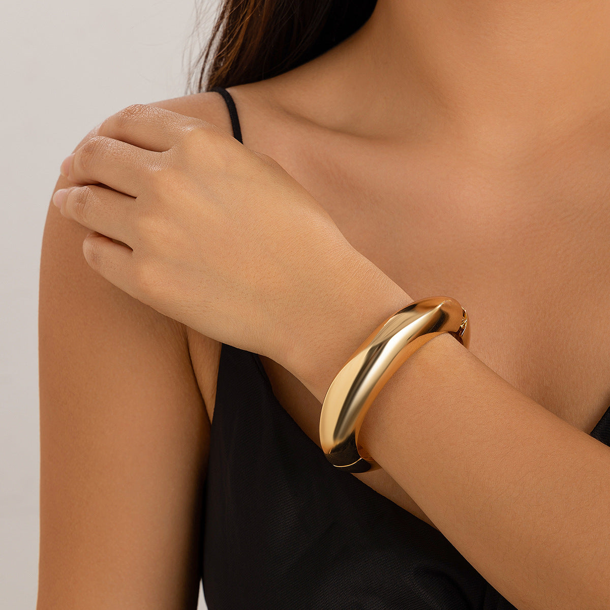 Golden Pleated Wide Cuff Bracelet