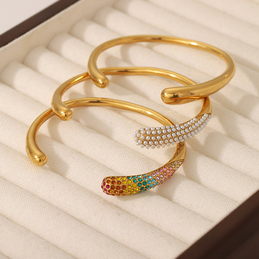 Elegant Crystal Stainless Steel Golden Bracelet