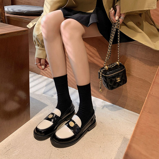 British style retro gold coin slip-on flat loafers casual fashion color matching round toe low heel single shoes