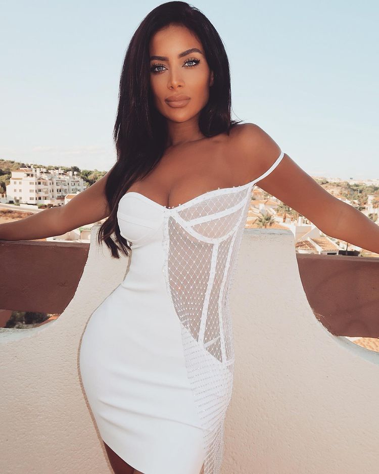 Elegant white lace bandage cocktail dress