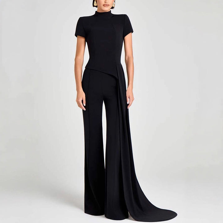 Elegant High Neck Short Sleeve Pants Set