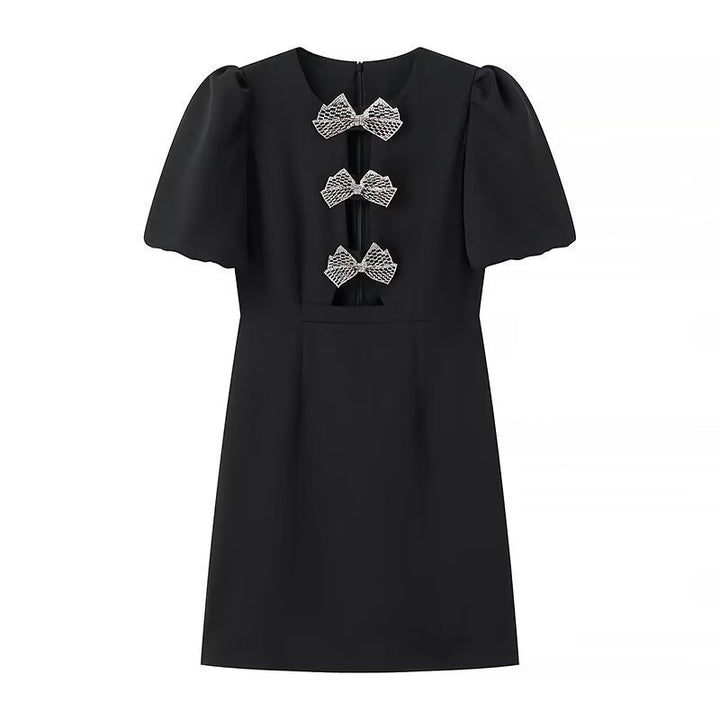 Elegant Fashion Fitted Party Dress with Metal Decor and Hollow Design
