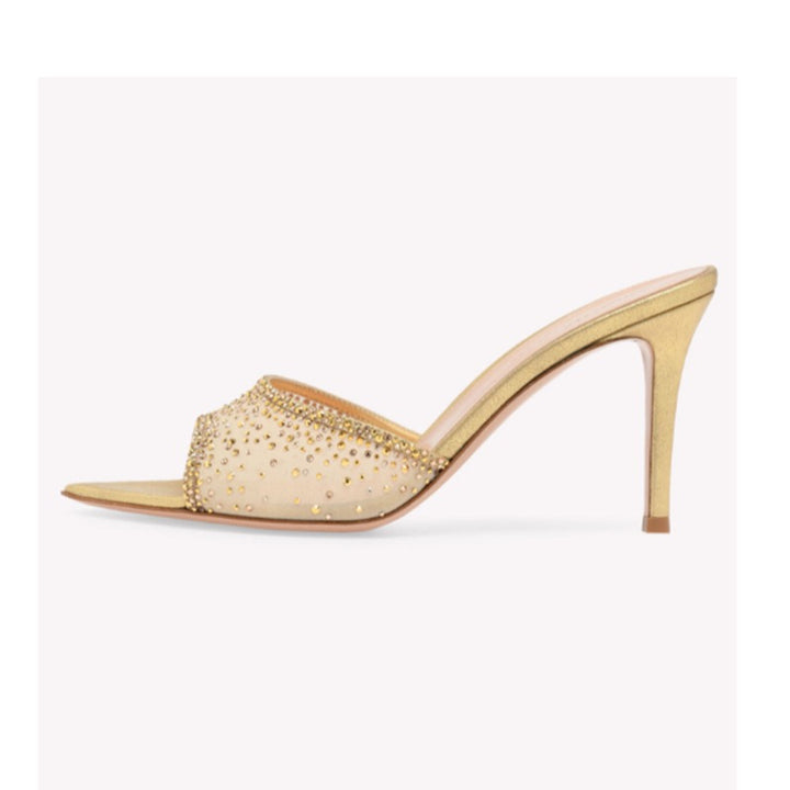 Chic Rhinestone Mesh Heels