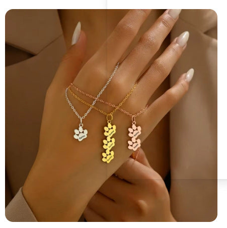 New fashion trend, no fading, cute smooth surface cat paw titanium steel necklace, men's and women's universal engraved cross chain