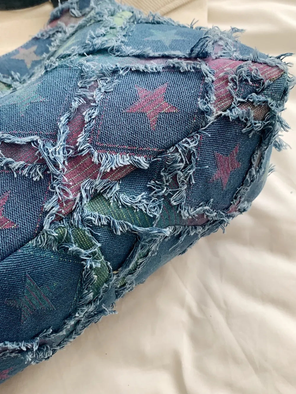 Raw Hem Denim Shoulder Bag