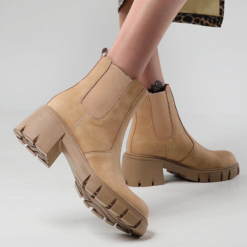 Thick Medium Heel Short Martin Style Shoes