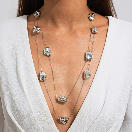 Silver Multi-Layer Chain Necklace Set