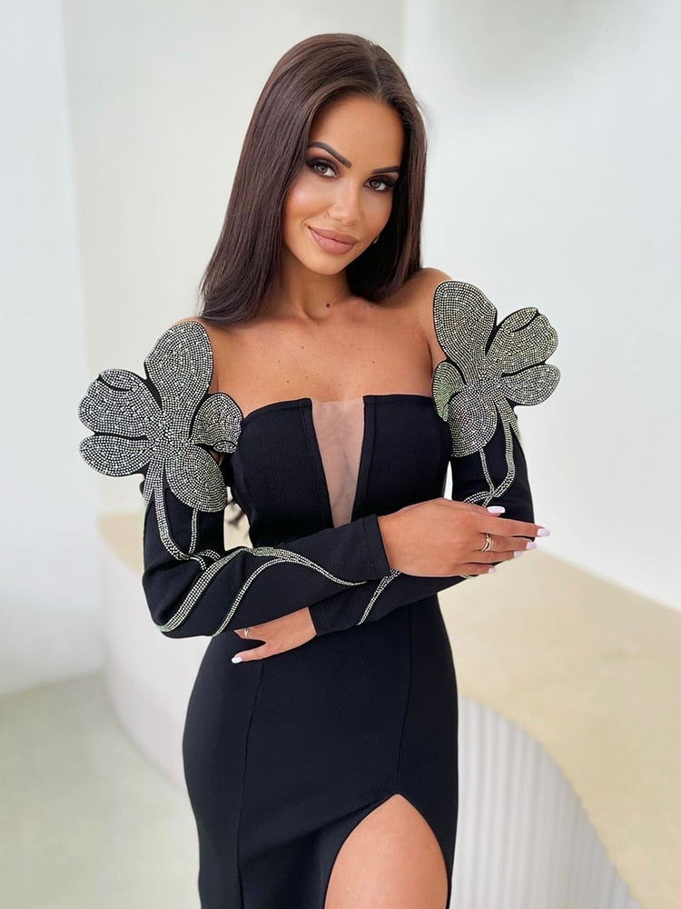 Elegant beaded bandage maxi dress