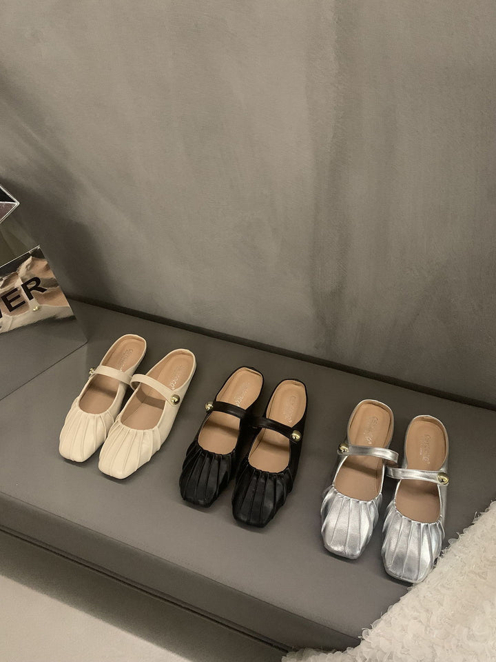 Silver Baotou Half Tuo Flat Bottom Sandals for Women's Summer Outwear New Mary Jane Muller with Skirt Sandals