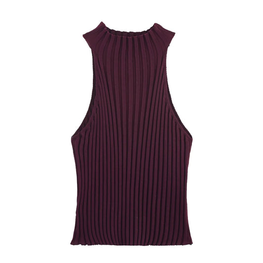 Fashion ribbed knitted halter neck top+long skirt set for women