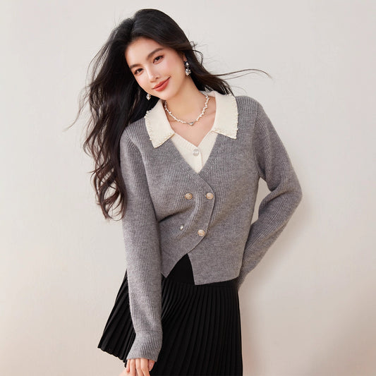 Knited Turn Down Collar Cardigan