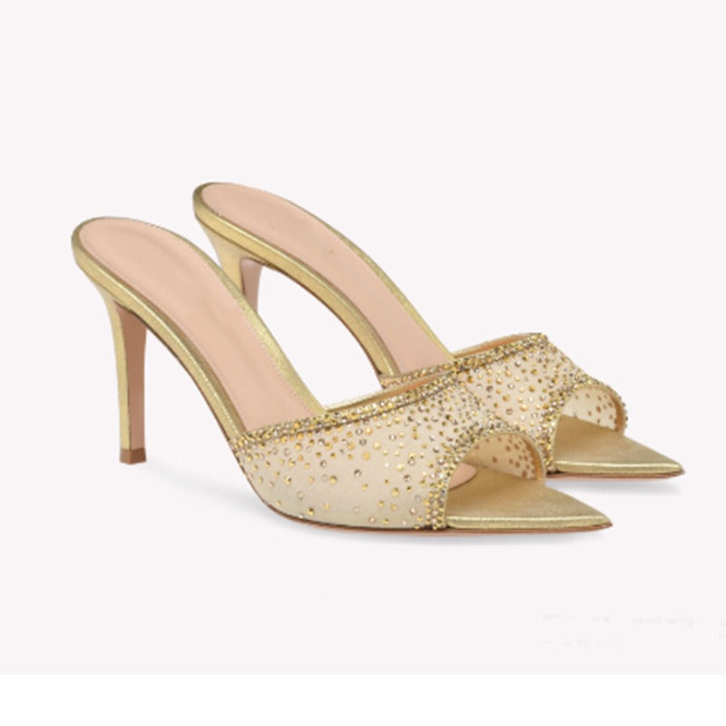 Chic Rhinestone Mesh Heels