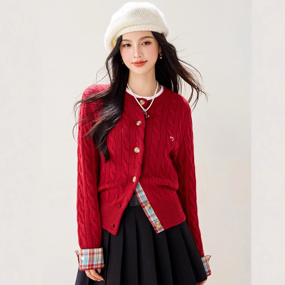 Red College Cardigan