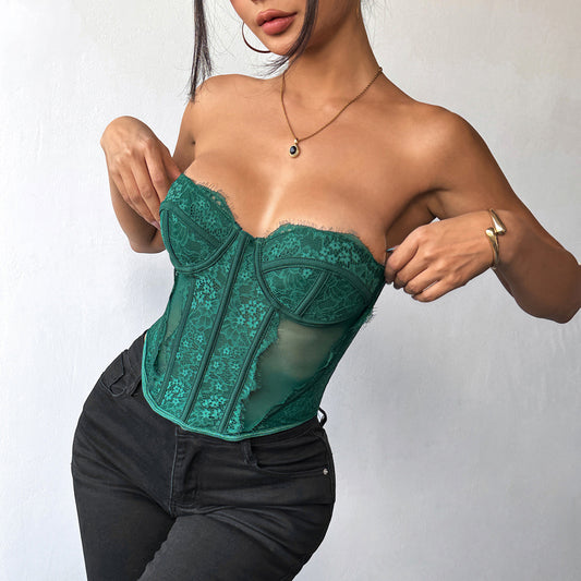 Elegant Green Lace Corset Top
