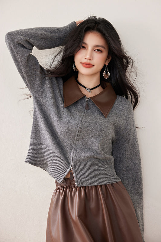 Knitted Cardigan with Polo Neck