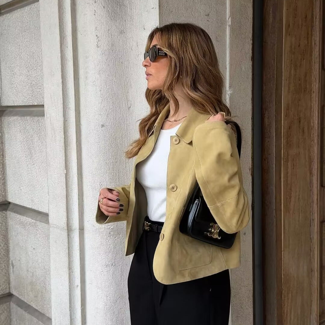 Chic Suede Elegance Dual Pocket Jacket