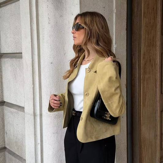 Chic Suede Elegance Dual Pocket Jacket
