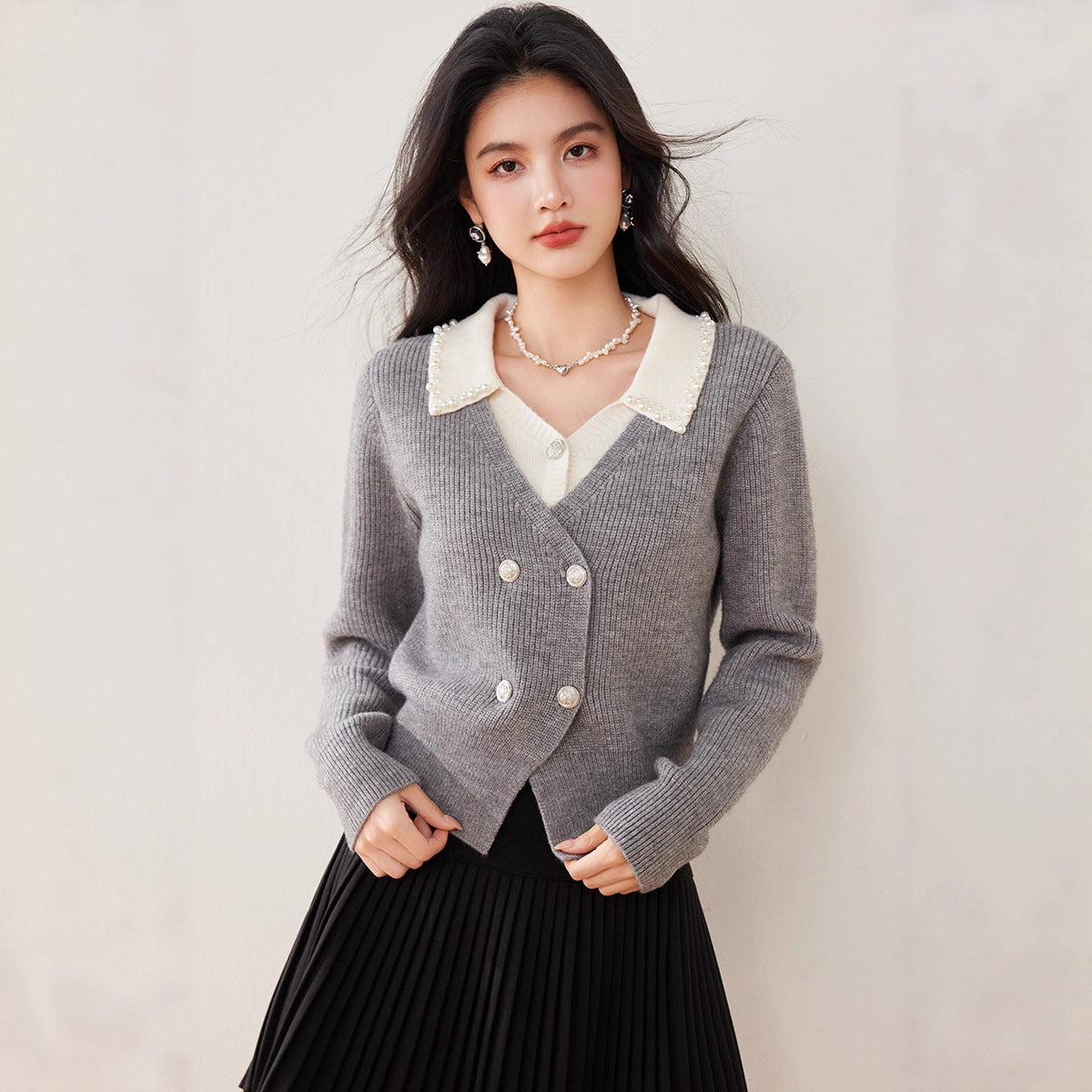 Knited Turn Down Collar Cardigan