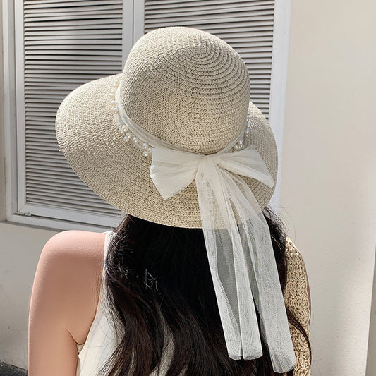 Pearl Lace Bow Fisherman Hat
