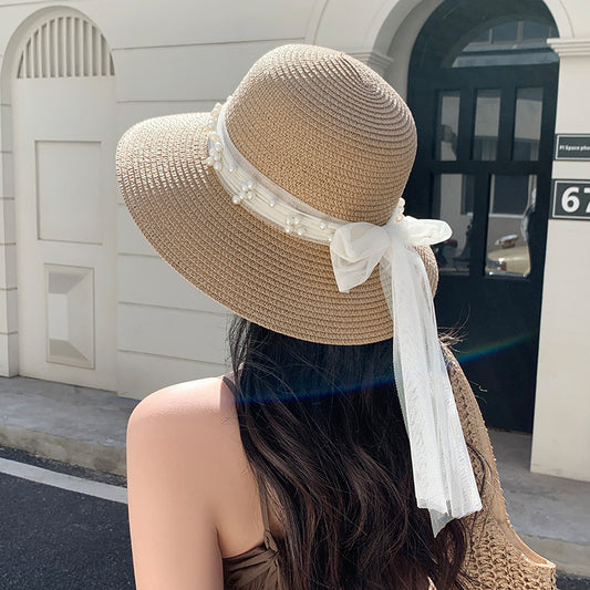 Pearl Lace Bow Fisherman Hat