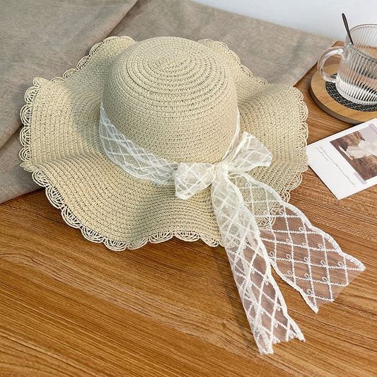 Sun-proof Bow Lace Straw Hat For Women