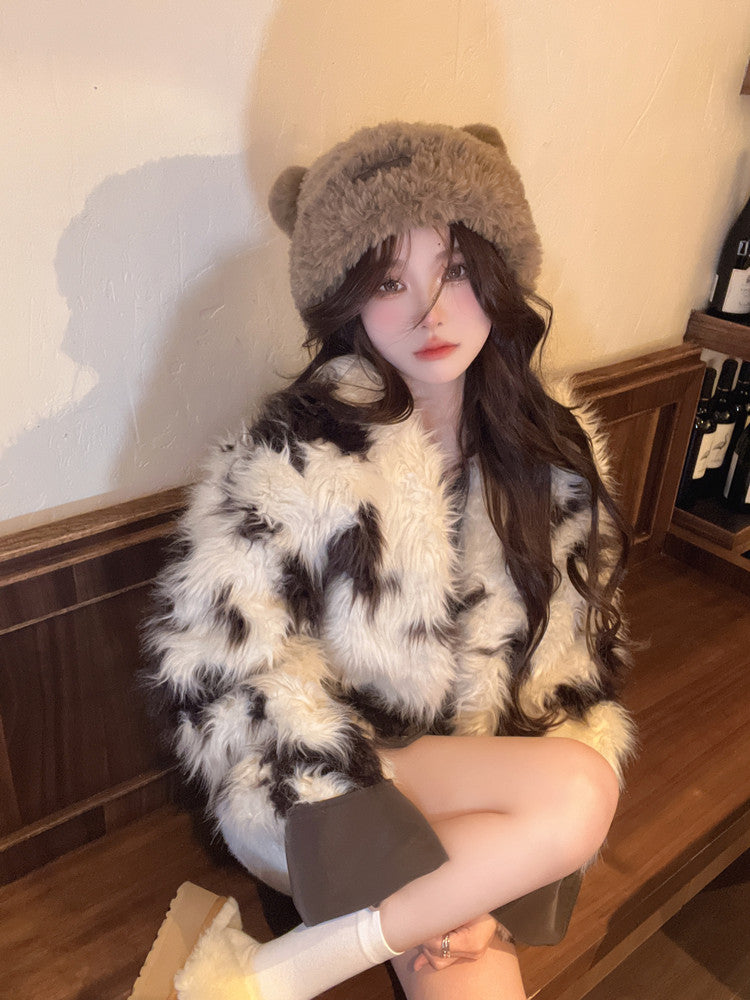 Winter Bear Plush Knitted Earflaps Cap