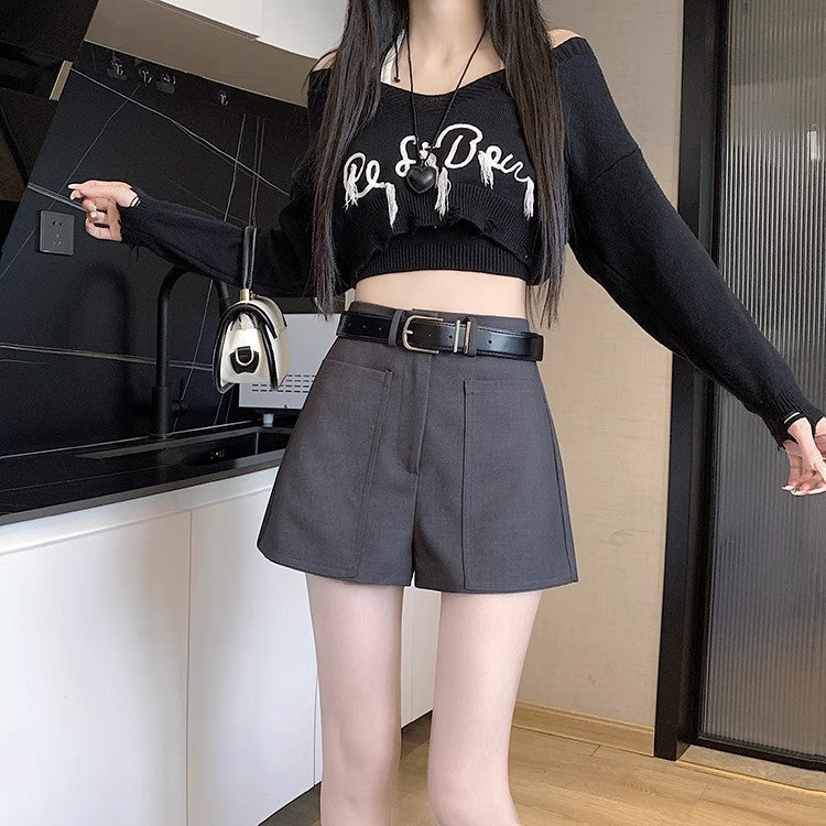 Suit Short Culottes Summer New Gray Summer Women's High Waist