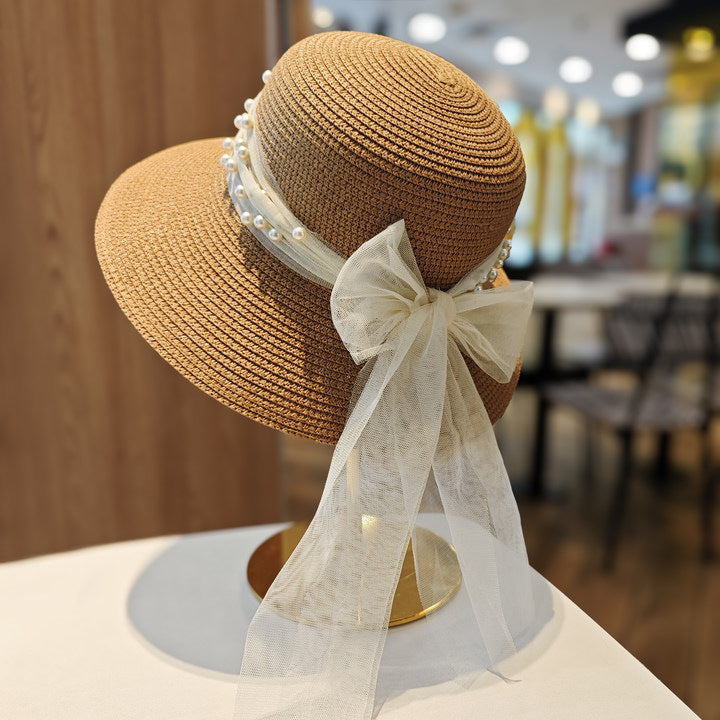 Pearl Lace Bow Fisherman Hat