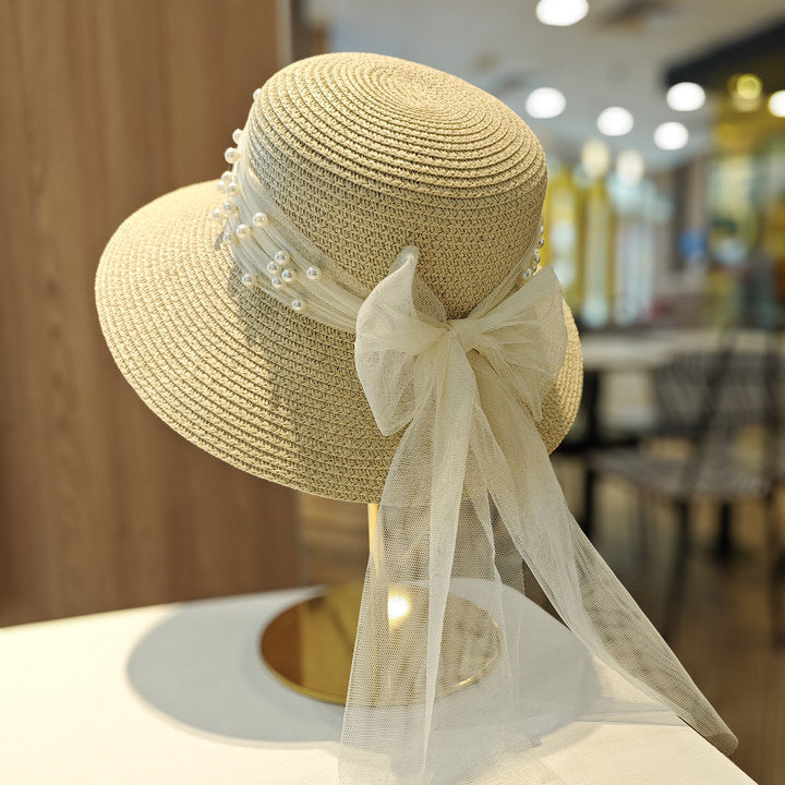 Pearl Lace Bow Fisherman Hat