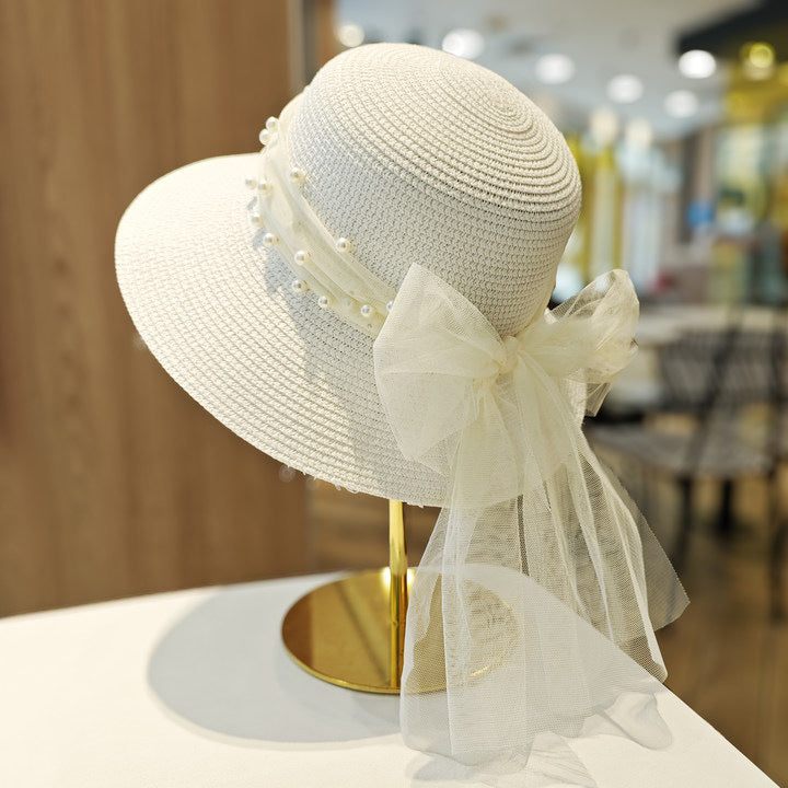Pearl Lace Bow Fisherman Hat