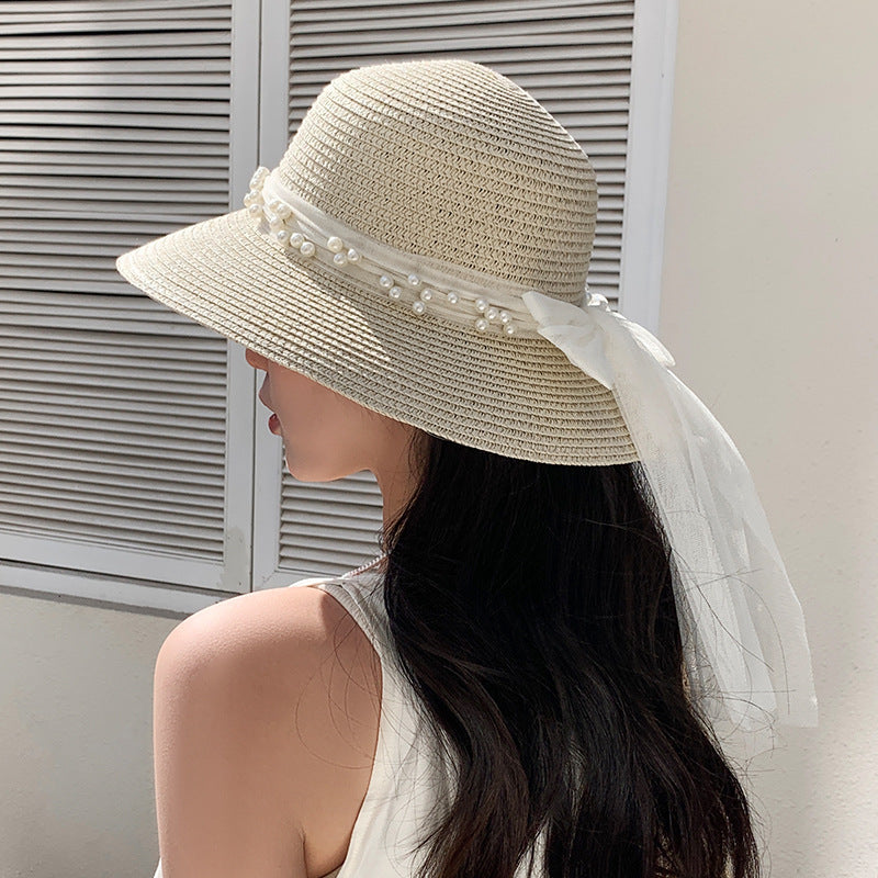 Pearl Lace Bow Fisherman Hat