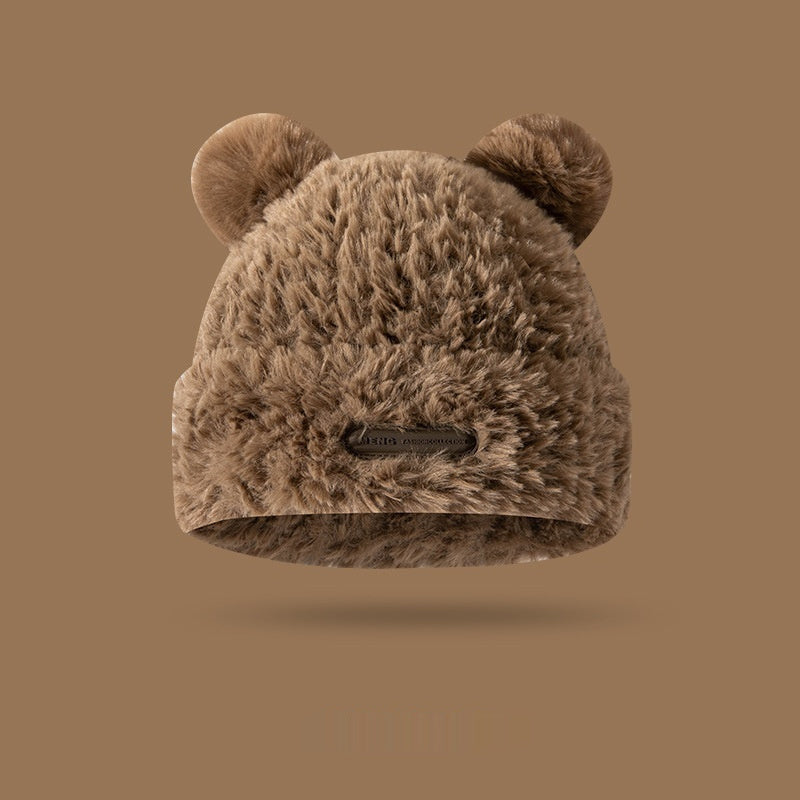 Winter Bear Plush Knitted Earflaps Cap