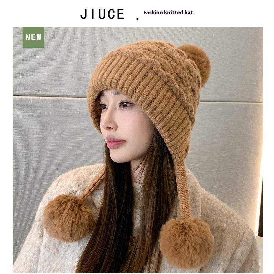 Idle Style Thick Double-layer Ear Protection Cold-proof Shuttlecock Rabbit Fur Hat