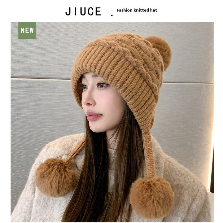 Idle Style Thick Double-layer Ear Protection Cold-proof Shuttlecock Rabbit Fur Hat