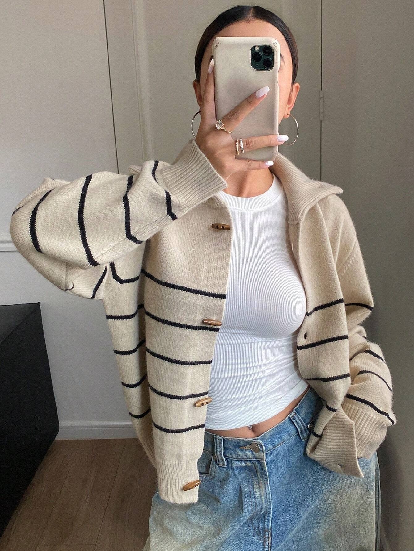 Contrast striped loose Cardigan