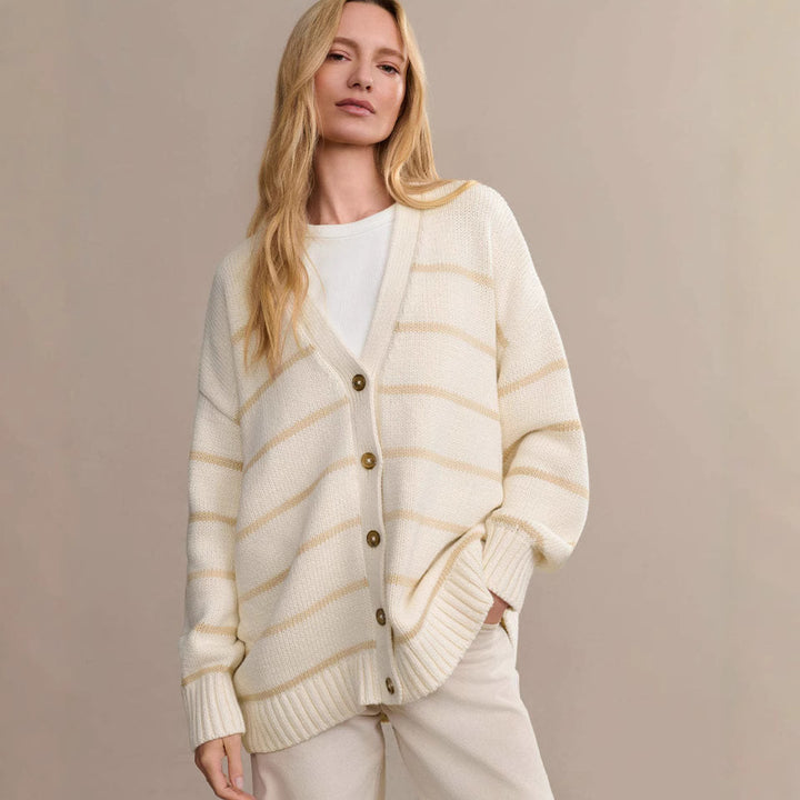 Women's Striped Knitted V-neck Cotton Striped Sweater