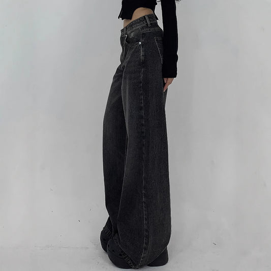 European And American Wide Leg Super Long Mop Jeans