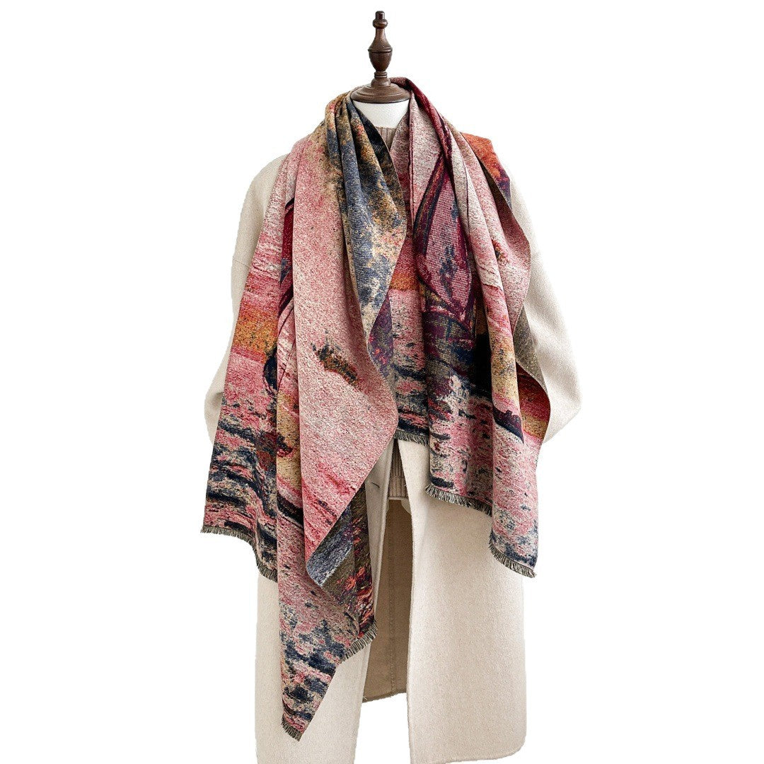 Winter Shawl Scarf Women's Oil Painting Sailing Shawl